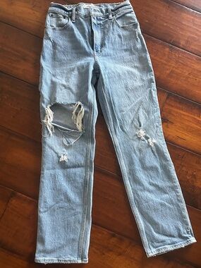Abercrombie & Fitch Light Blue Denim Jeans with Raw Waist Hem